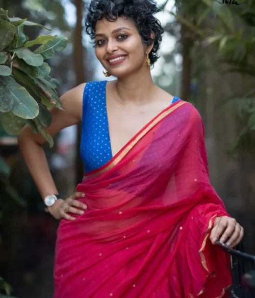 Blue Silk Sleeveless V Neck Benarasi Blouse