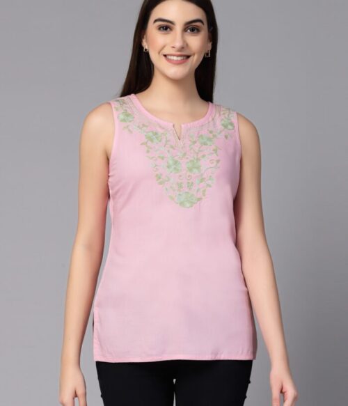 Nadia Kashmiri Light Pink Sleeveless Kurti