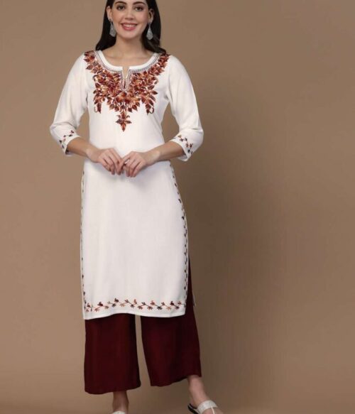 White Kashmiri Embroidered Kurti