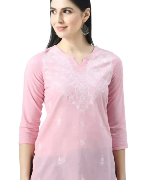 Pink Chikankari Short Kurti