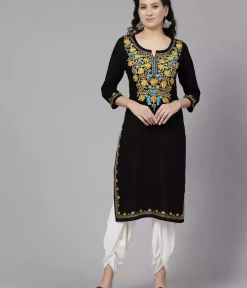 Black Kashmiri Chinarkari Kurti