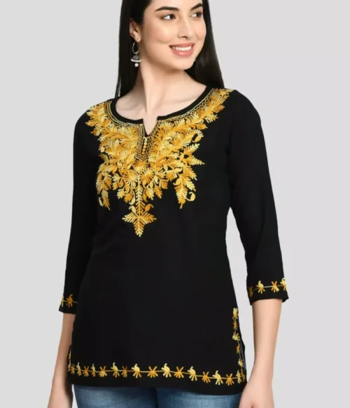 Black Kashmiri Embroidered Short Kurti