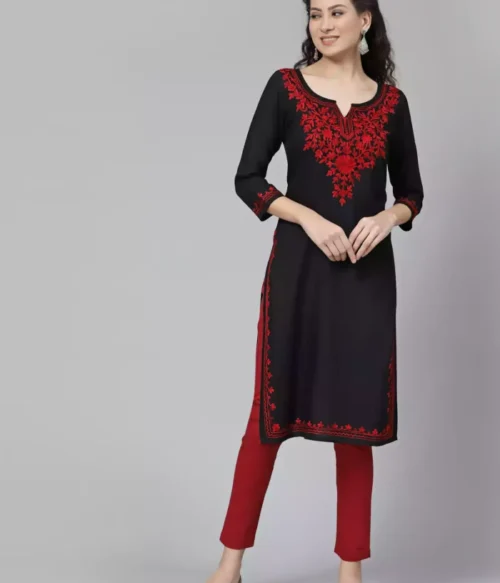 Black Kashmiri Embroidered Kurti