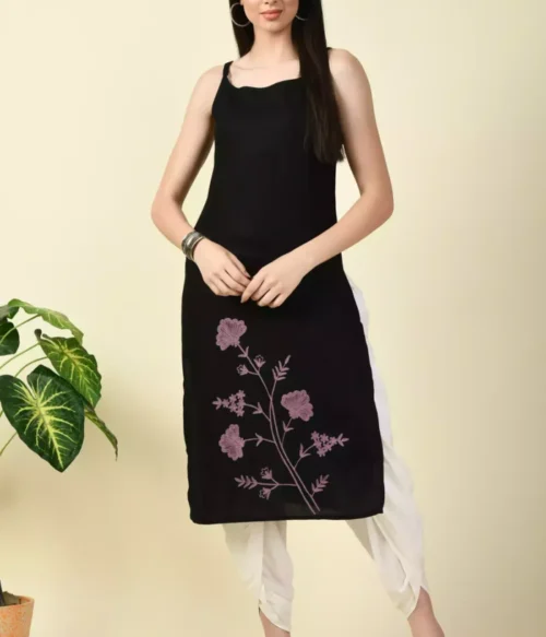 Black Pashmina Work Sleeveless Kurti