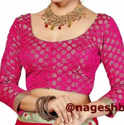 Hot Pink Chanderi Silk 3/4 Sleeves Saree Blouse, Readymade Blouse, Women’s Chanderi Silk Sari Blouse, Indian Blouse, Indian Crop Top, Choli