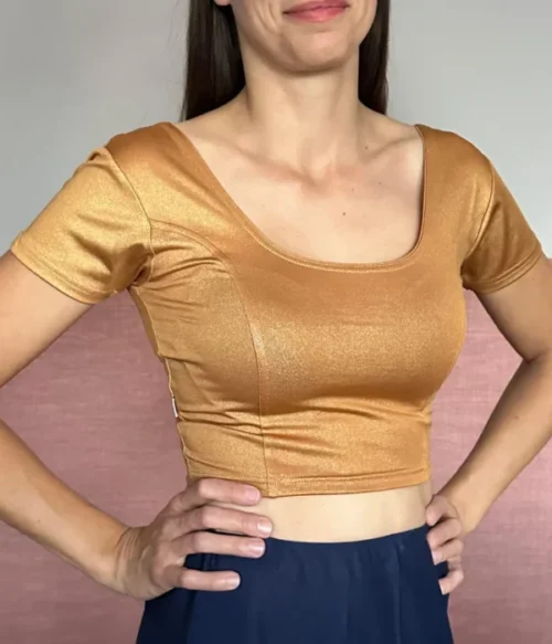 Metallic Short Sleeve Saree Blouse – Stretchy Choli for Women | Readymade Blouse for Sari & Lehenga