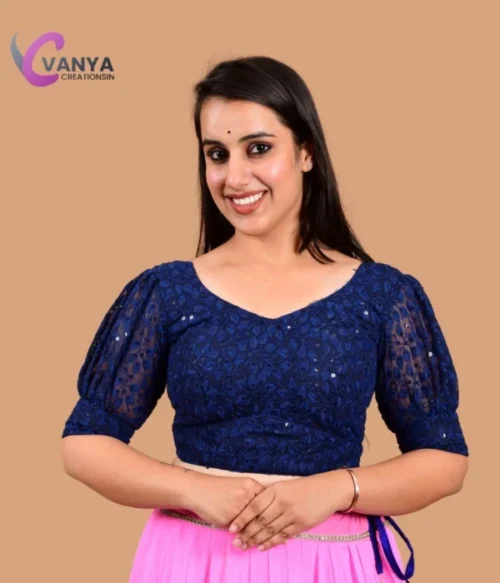 Chikankari embroidery Round-Neck Sleeves Cotton Saree Blouse – Non-Padded | Available in Multiple Colors & Sizes | Saari Blouses |Summer