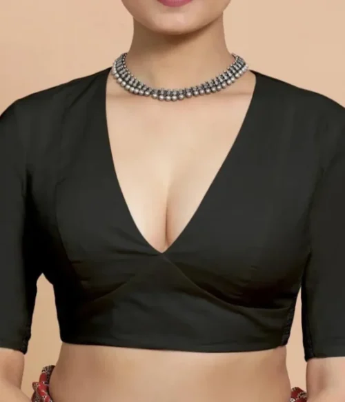 Made To Order Indian Designer Black colour Saree Lehenga Blouse Deep -V Neck Half sleeves blouse for women !! blouse , women blouse