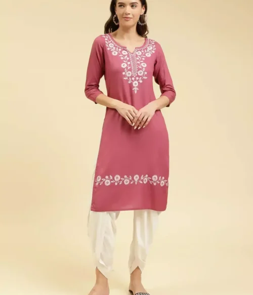 Pink Silk Work Kurti