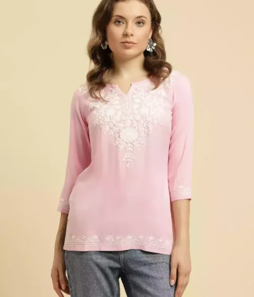Light Pink Kashmiri Short Kurti