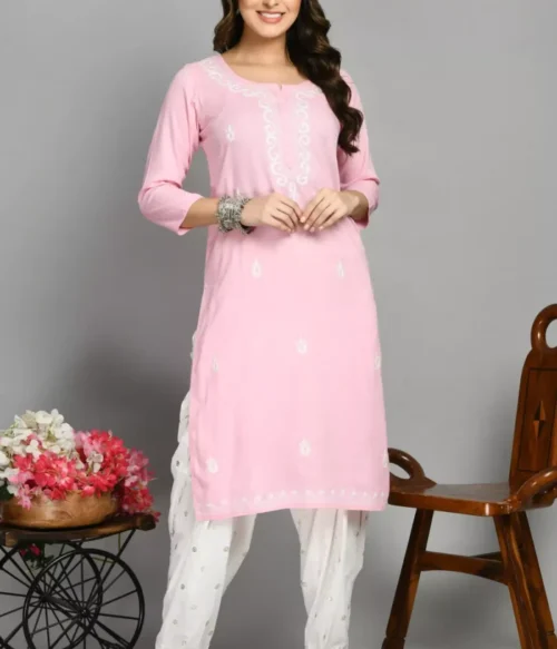 Light Pink Pashmina Work Kurti