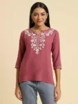 Pink Kashmiri Silk Work Short Kurti