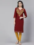 Bushra Maroon Embroidered Kurti