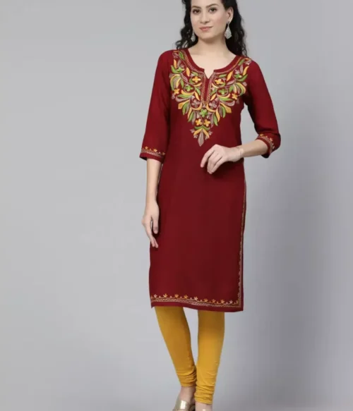 Bushra Maroon Embroidered Kurti