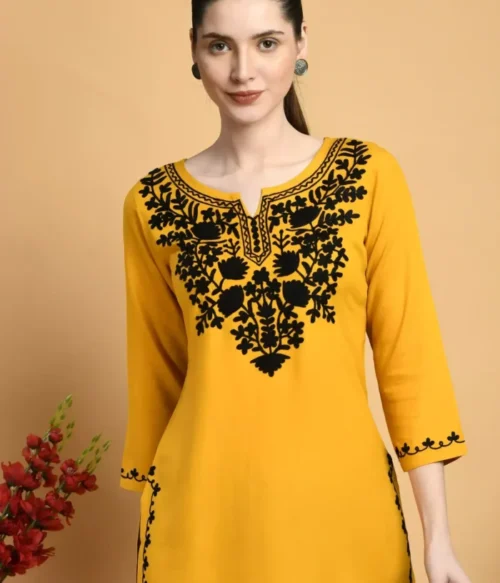 Mustard Colored Kashmiri Short Kurti