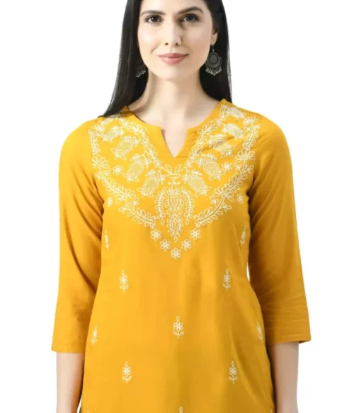 Mustard Yellow Chikankari Short Kurti