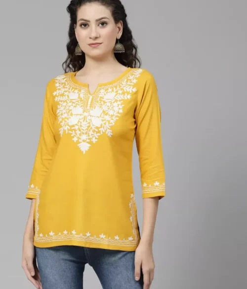 Mustard Kashmiri Short Kurti