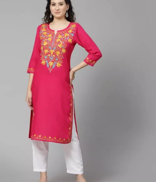 Pink Kashmiri Chinarkari Kurti