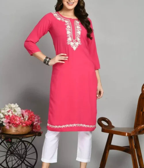 Pink Zari Work Kashmiri Kurti