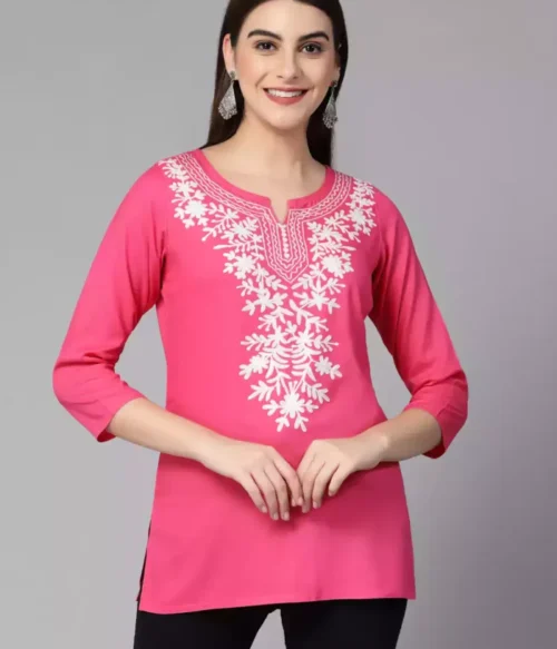 Pink Kashmiri Short Kurti