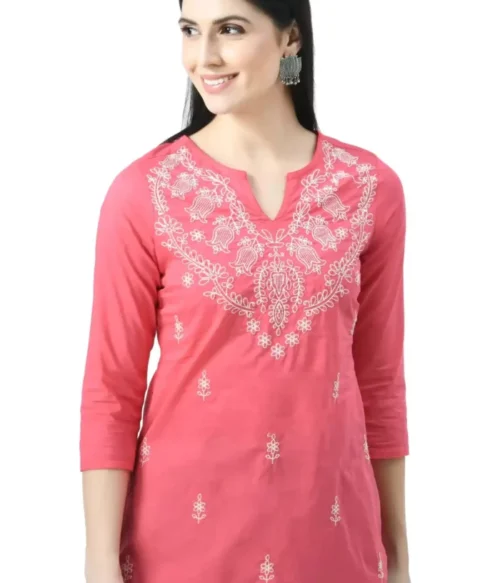 Pink Chikankari Short Kurti
