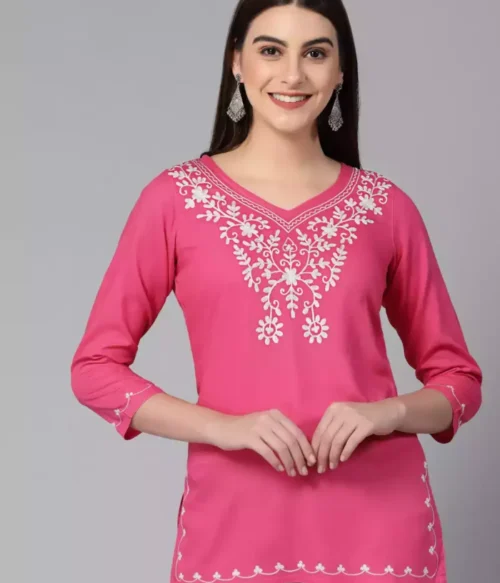 Pink Resham Work Short Kurti
