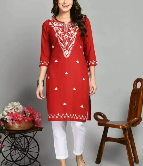 Red Kashmiri Embroidered Kurti