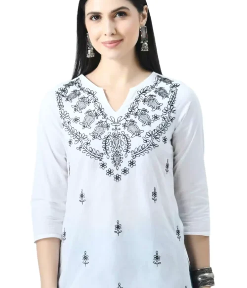 White Chikankari Short Kurti