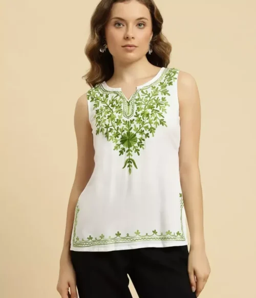 White Sleeveless Short Kurti