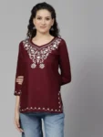Wine Colored Resham Work Short Kurti